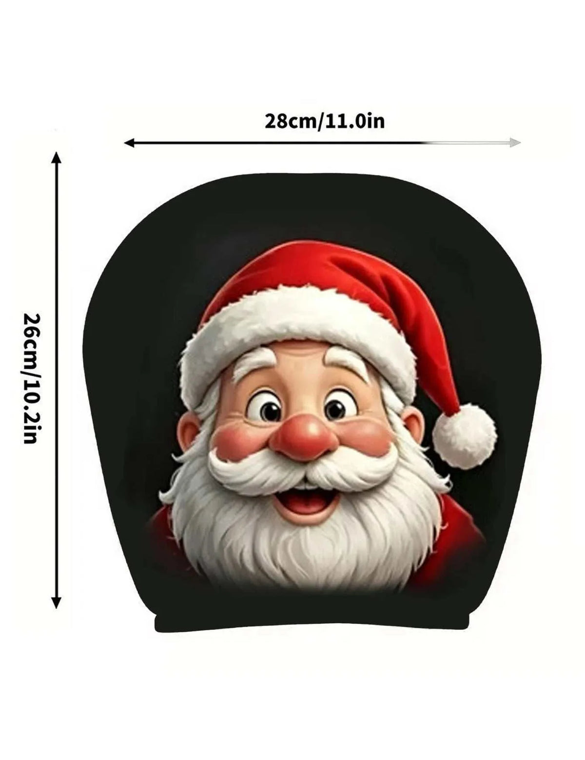 2pcs Christmas pattern car headcase, black polyester cover featuring a printed Santa face with a red hat