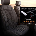 2PCS Heated Car Seat Cover in black quilted flannel with diamond stitching, shown fitted to two car seats