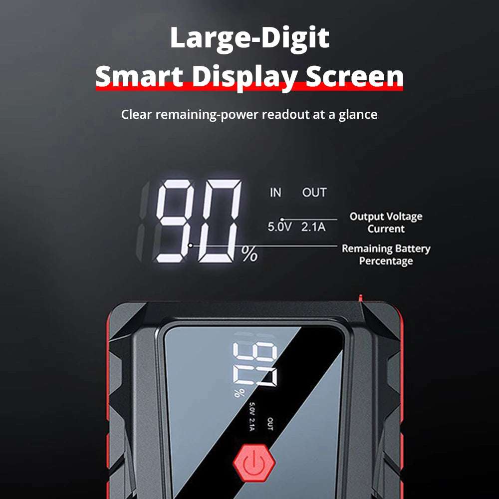 4000A High-power Automobile jump starter with a black and gray rugged casing, red accents and a large digital display