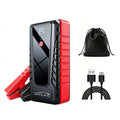 4000A High-power Automobile jump starter with a black and red ABS case, digital display, clamps, storage pouch and cable