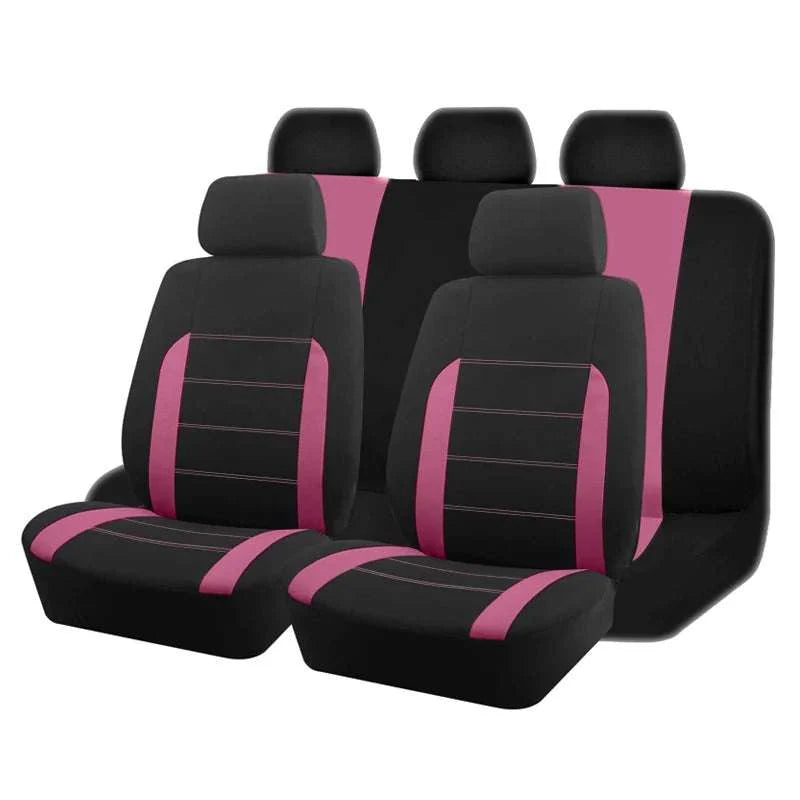 AUTO PLUS Universal Fabric car seat covers in black polyester with bold pink panels and matching front and rear pieces