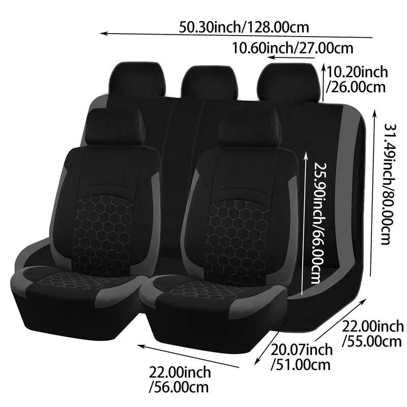 AUTOKING Universal Polyester car seat covers in black with gray trim and hexagon-patterned center panels