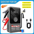 Digital Display Smart Jump Starter in black and gray ABS with digital screen, red and black clamps, air hose and cable