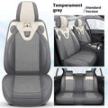 Five-Seat Car Seat Covers in gray and cream artificial leather, with patterned center panels and a small bear motif